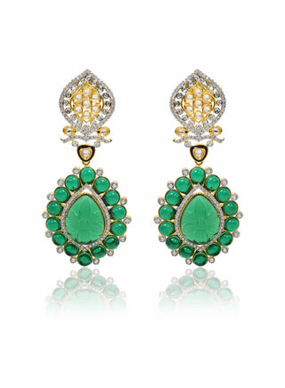Tizora-Green Synthetic Cocktail Kundan Earrings-INDIASPOPUP.COM