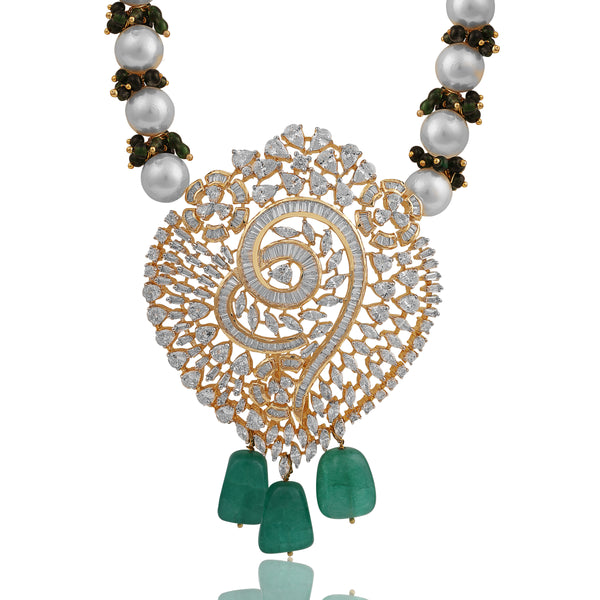 Tizora-Royal Pearls And Diamonds Necklace Set-INDIASPOPUP.COM