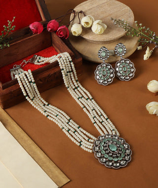 Tizora-Long Pearls Haar Necklace With Earring-INDIASPOPUP.COM