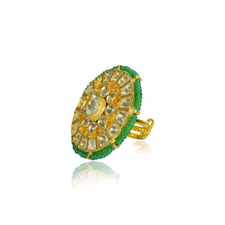 Tizora-Green Beads Pachi Kundan Ring-INDIASPOPUP.COM
