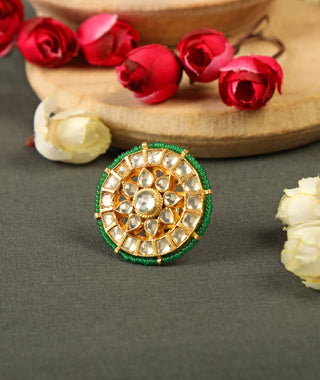 Tizora-Green Beads Pachi Kundan Ring-INDIASPOPUP.COM