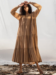 Khara Kapas-Beige Maxi Dress-INDIASPOPUP.COM