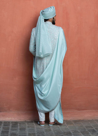 Nitika Gujral Men-Aqua Blue Embroidered Achkan Set-INDIASPOPUP.COM