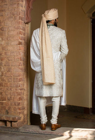 Nitika Gujral Men-Ivory Embroidered Achkan Set-INDIASPOPUP.COM