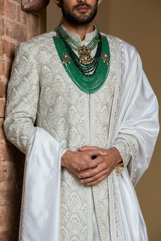 Nitika Gujral Men-Ivory Embroidered Achkan Set-INDIASPOPUP.COM