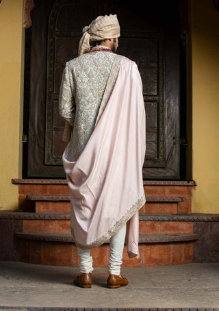 Nitika Gujral Men-Ivory Tafetta Achkan Set-INDIASPOPUP.COM