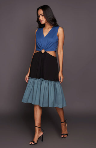 Deepika Arora-Blue Black Tiered Cutout Dress-INDIASPOPUP.COM