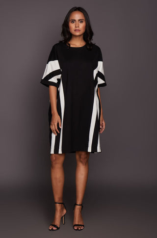 Deepika Arora-Black White Patchwork Shift Dress-INDIASPOPUP.COM