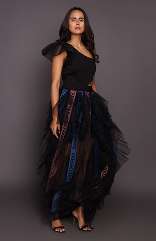 Deepika Arora-Black One Shoulder Ruffled Dress-INDIASPOPUP.COM