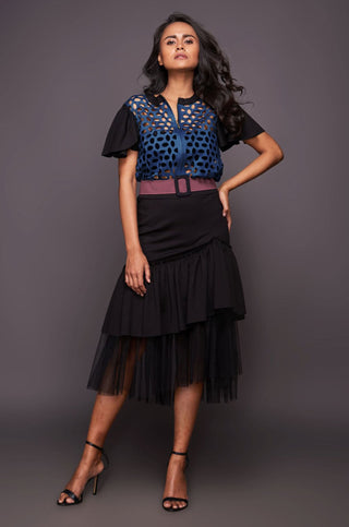 Deepika Arora-Black Crop Top With Ruffled Skirt-INDIASPOPUP.COM