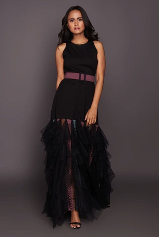 Deepika Arora-Black Bodysuit With Ruffled Skirt-INDIASPOPUP.COM