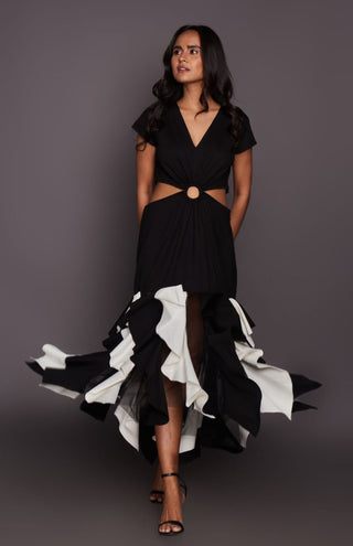 Deepika Arora-Black White Side Cutout Dress-INDIASPOPUP.COM