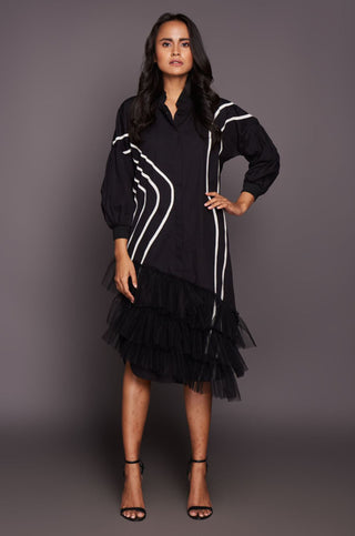 Deepika Arora-Black White Cotton Panelled Dress-INDIASPOPUP.COM