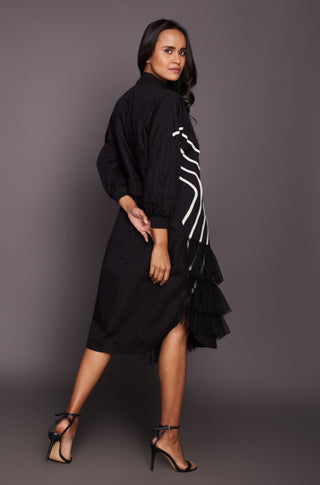 Deepika Arora-Black White Cotton Panelled Dress-INDIASPOPUP.COM