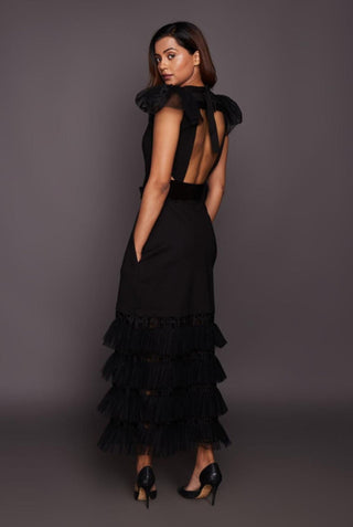 Deepika Arora-Black Cutwork Dress With Belt-INDIASPOPUP.COM