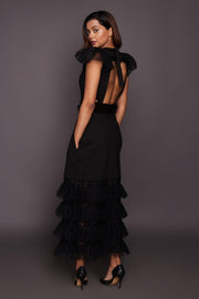 Deepika Arora-Black Back Cutwork Dress With Belt-INDIASPOPUP.COM