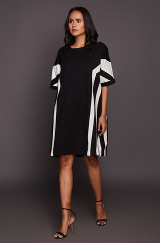 Deepika Arora-Black White Patchwork Shift Dress-INDIASPOPUP.COM