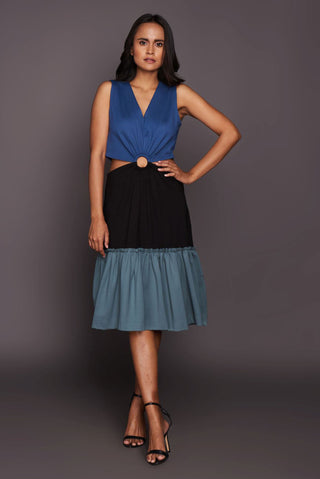 Deepika Arora-Blue Black Tiered Cutout Dress-INDIASPOPUP.COM