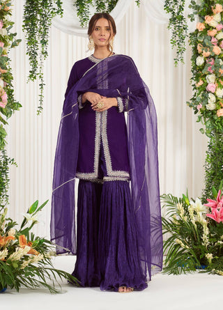 Nidhika Shekhar-Purple Velvet Embroidered Kurta Set-INDIASPOPUP.COM