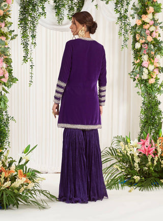 Nidhika Shekhar-Purple Velvet Embroidered Kurta Set-INDIASPOPUP.COM