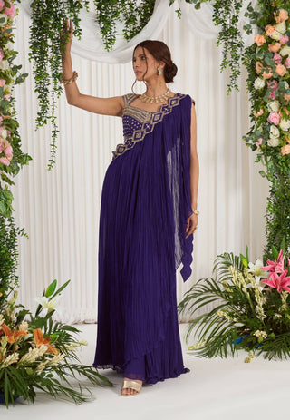 Nidhika Shekhar-Purple Draped Sari With Blouse-INDIASPOPUP.COM