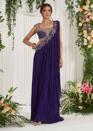 Nidhika Shekhar-Purple Draped Sari With Blouse-INDIASPOPUP.COM