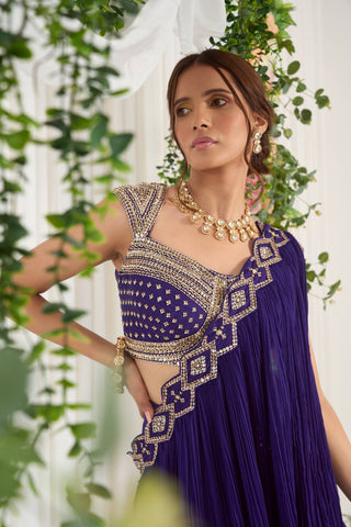 Nidhika Shekhar-Purple Draped Sari With Blouse-INDIASPOPUP.COM