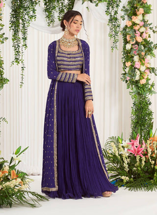 Nidhika Shekhar-Purple Crinkled Lehenga And Cape Set-INDIASPOPUP.COM