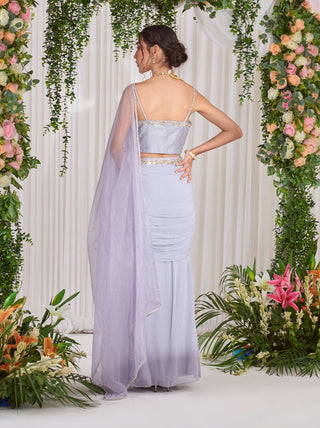 Nidhika Shekhar-Dull Lilac Corset And Draped Skirt Set-INDIASPOPUP.COM