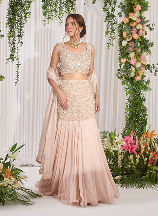 Nidhika Shekhar-Soft Pink Fish Cut Lehenga Set-INDIASPOPUP.COM