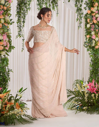Nidhika Shekhar-Soft Pink Draped Sari With Blouse-INDIASPOPUP.COM