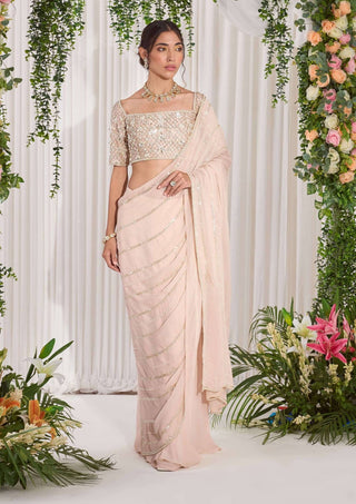 Nidhika Shekhar-Soft Pink Draped Sari With Blouse-INDIASPOPUP.COM