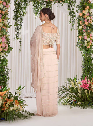 Nidhika Shekhar-Soft Pink Draped Sari With Blouse-INDIASPOPUP.COM