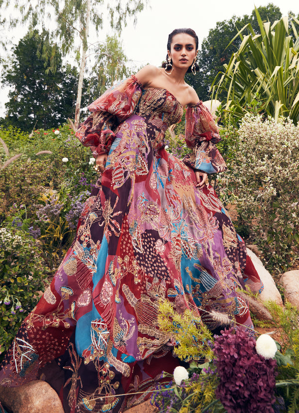 Aisha Rao-Plum Printed Embellished Gown-INDIASPOPUP.COM