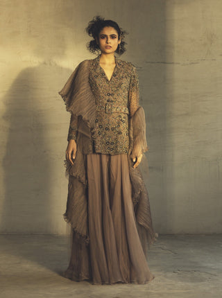 Parul And Preyanka-Taupe Top With Sharara & Dupatta-INDIASPOPUP.COM