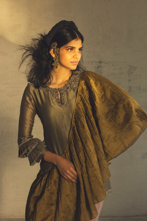 Samyuta- Pista Silk Kurta With Sharara Pants Set of 3 | Sharara designs,  Designer dresses indian, Dress indian style