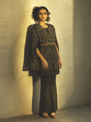 Parul And Preyanka-Olive Cape With Pant & Belt-INDIASPOPUP.COM