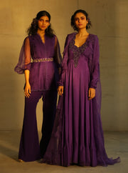 Parul And Preyanka-Purple Top With Pants & Belt-INDIASPOPUP.COM