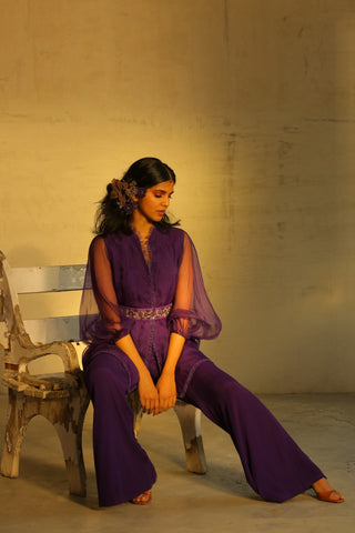 Parul And Preyanka-Purple Top With Pants & Belt-INDIASPOPUP.COM