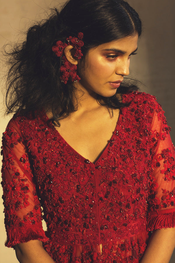 Parul And Preyanka-Red Kurta With Sharara & Dupatta-INDIASPOPUP.COM