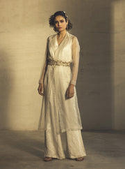 Parul And Preyanka-White Jumpsuit With Trench & Belt-INDIASPOPUP.COM