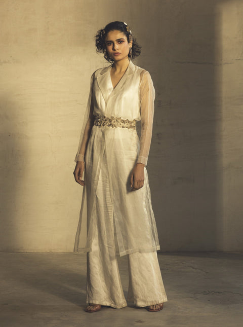 Parul And Preyanka-White Jumpsuit With Trench & Belt-INDIASPOPUP.COM