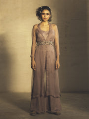 Parul And Preyanka-Lilac Jumpsuit With Trench & Belt-INDIASPOPUP.COM