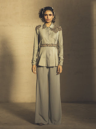 Parul And Preyanka-Pale Blue Tunic With Pants & Belt-INDIASPOPUP.COM