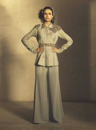 Parul And Preyanka-Pale Blue Tunic With Pants & Belt-INDIASPOPUP.COM