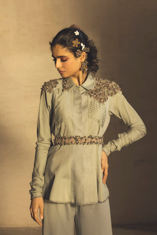 Parul And Preyanka-Pale Blue Tunic With Pants & Belt-INDIASPOPUP.COM