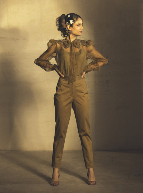 Parul And Preyanka-Mustard Shirt With Pants & Inner-INDIASPOPUP.COM