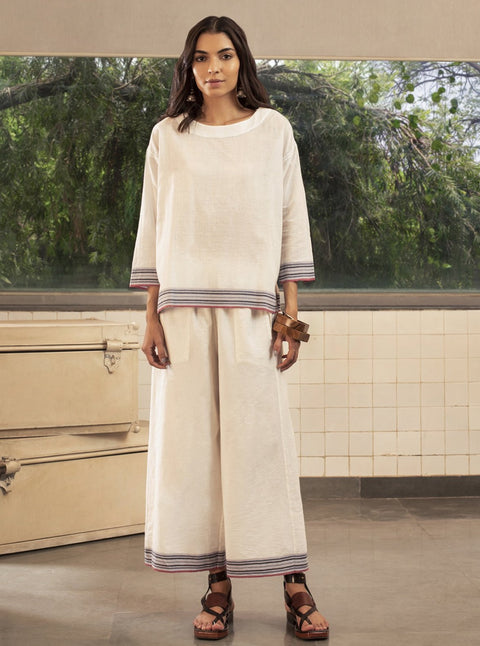 Payal Pratap-Ecru Walter Selvedge Top-INDIASPOPUP.COM