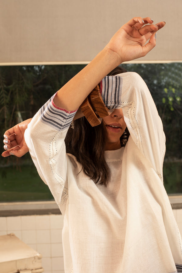 Payal Pratap-Ecru Walter Selvedge Top-INDIASPOPUP.COM