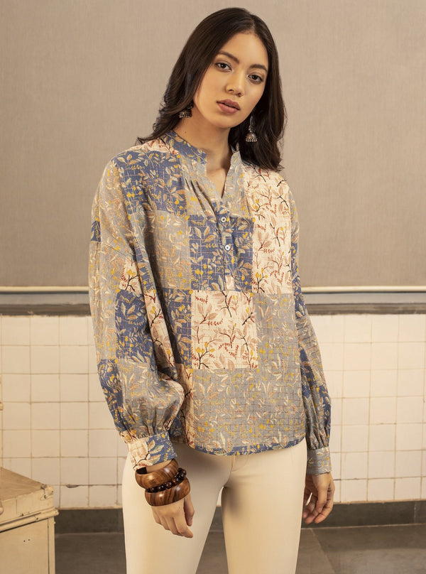 Payal Pratap-Blue Rollins Printed Top-INDIASPOPUP.COM